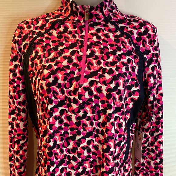 NWT Tail Golf Top Women’s Size S UPF 50 1/2 Zipper Long Sleeve Pink/Black Print - Picture 2 of 11